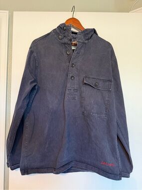 Scotch & Soda Hooded Shirt Jacket in Navy with red embroidery